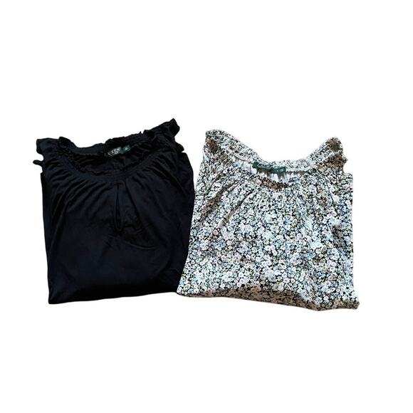 LRL Womens/Teen Blouses set of 2 Floral and Black Size Large Bohemian Flowy - Picture 1 of 12